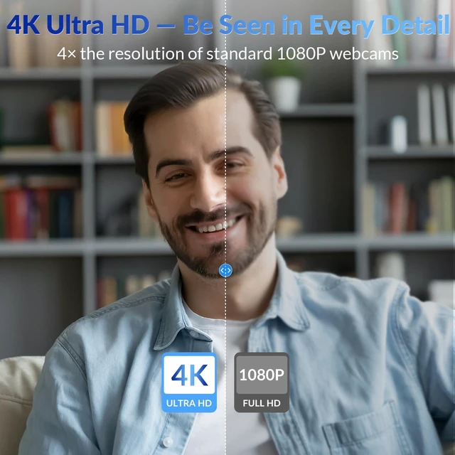 Alt view image 2 of 7 - 4K Webcam for PC - Ultra 4K HD , PDAF & CDAF Autofocus, 79°FOV, Dual Mics | Auto Light Correction, Plug & Play, Privacy Cover, Noise-Cancelling, Computer Camera for Zoom/Teams/Google Meet, Laptop/PC