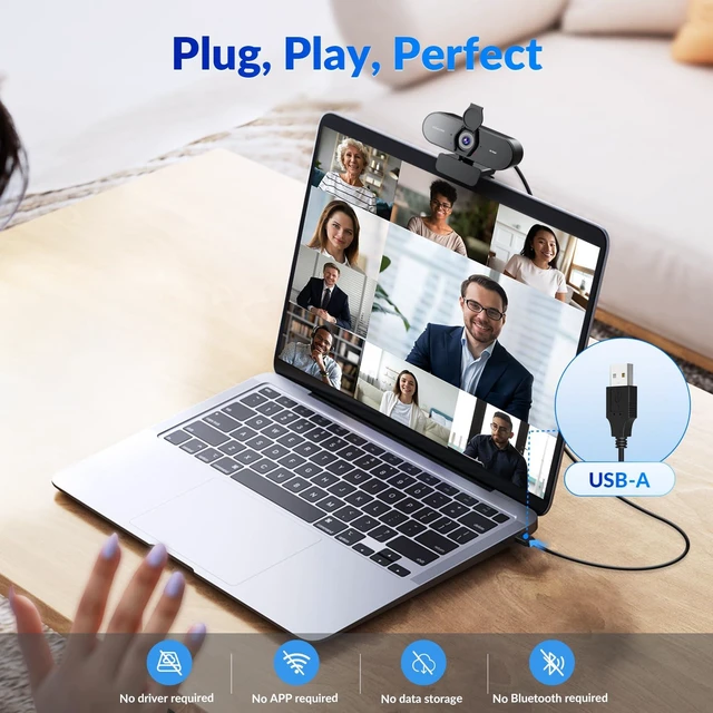 Alt view image 5 of 7 - 4K Webcam for PC - Ultra 4K HD , PDAF & CDAF Autofocus, 79°FOV, Dual Mics | Auto Light Correction, Plug & Play, Privacy Cover, Noise-Cancelling, Computer Camera for Zoom/Teams/Google Meet, Laptop/PC