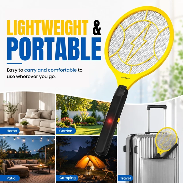 Alt view image 3 of 7 - Electric Fly Swatter - Weight Like Apple - 2AA Battery Powered (not incl.) - 3-Layer Protection Grid Bug Zapper Racket for Home Bedroom Kitchen Office Backyard Patio Indoor Outdoor