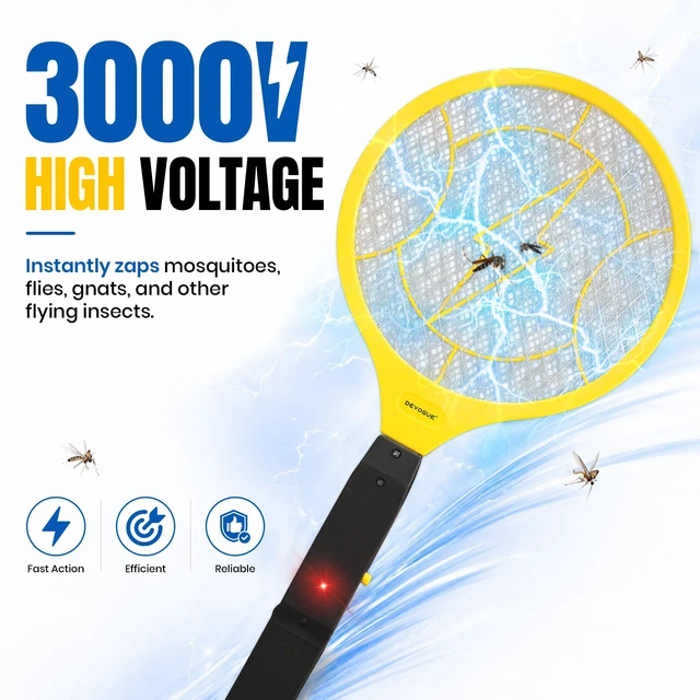 Alt view image 5 of 7 - Electric Fly Swatter - Weight Like Apple - 2AA Battery Powered (not incl.) - 3-Layer Protection Grid Bug Zapper Racket for Home Bedroom Kitchen Office Backyard Patio Indoor Outdoor