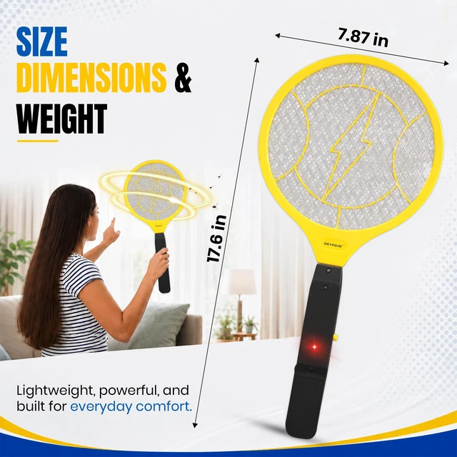 Alt view image 7 of 7 - Electric Fly Swatter - Weight Like Apple - 2AA Battery Powered (not incl.) - 3-Layer Protection Grid Bug Zapper Racket for Home Bedroom Kitchen Office Backyard Patio Indoor Outdoor