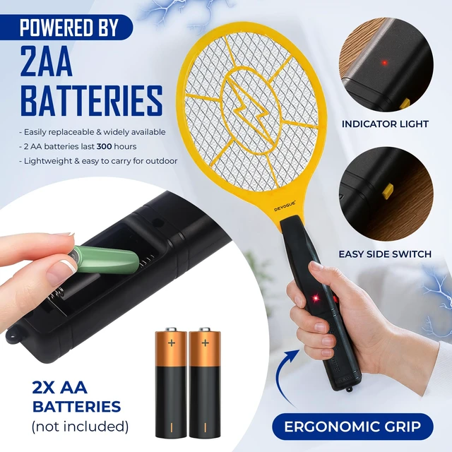Alt view image 7 of 7 - Electric Fly Swatter Bug Zapper Battery Operated Flies Killer Indoor and Outdoor Pest Control Mosquito Zapper and Insect Catcher Racket
