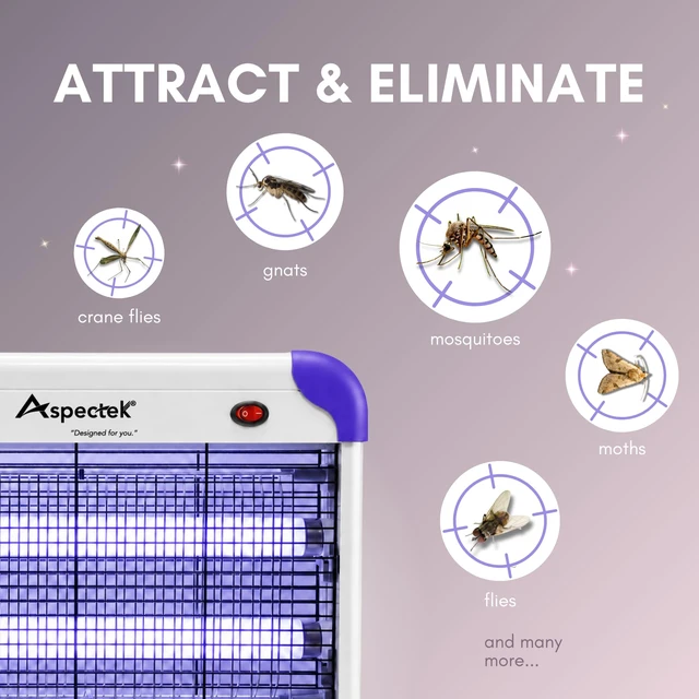 Alt view image 4 of 7 - 20W Heavy Duty Bug Zapper, High-Voltage Electric Mosquito and Fly Killer, Indoor and Covered Outdoor Gnat Control for Bedroom, Patio and Greenhouse, Includes 2 Bulbs - Purple