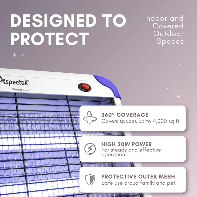 Alt view image 5 of 7 - 20W Heavy Duty Bug Zapper, High-Voltage Electric Mosquito and Fly Killer, Indoor and Covered Outdoor Gnat Control for Bedroom, Patio and Greenhouse, Includes 2 Bulbs - Purple