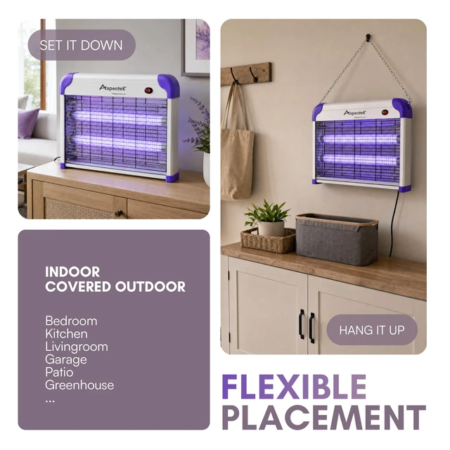 Alt view image 6 of 7 - 20W Heavy Duty Bug Zapper, High-Voltage Electric Mosquito and Fly Killer, Indoor and Covered Outdoor Gnat Control for Bedroom, Patio and Greenhouse, Includes 2 Bulbs - Purple
