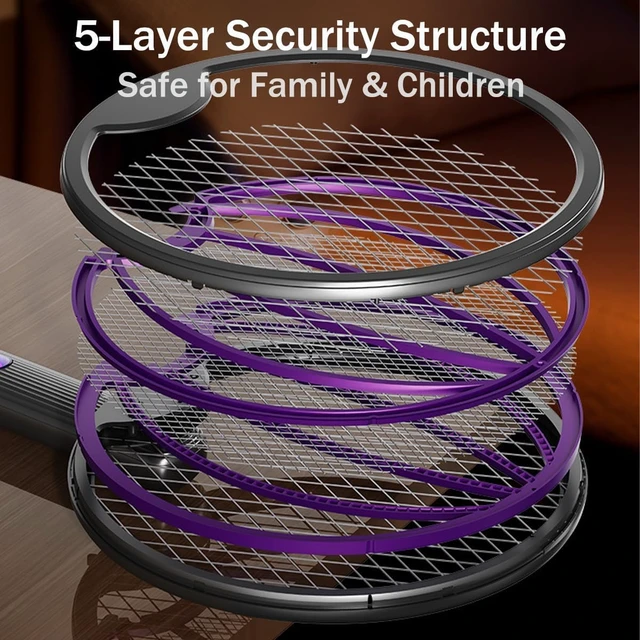 Alt view image 5 of 7 - Rotating Head Electric Fly Swatter Rechargeable, 360° Swivel Mosquito Zapper Racket with Telescopic Extension Handle, Dual Mode Bug Zapper Indoor with Purple Light Attractant, T2800V Safe Grid
