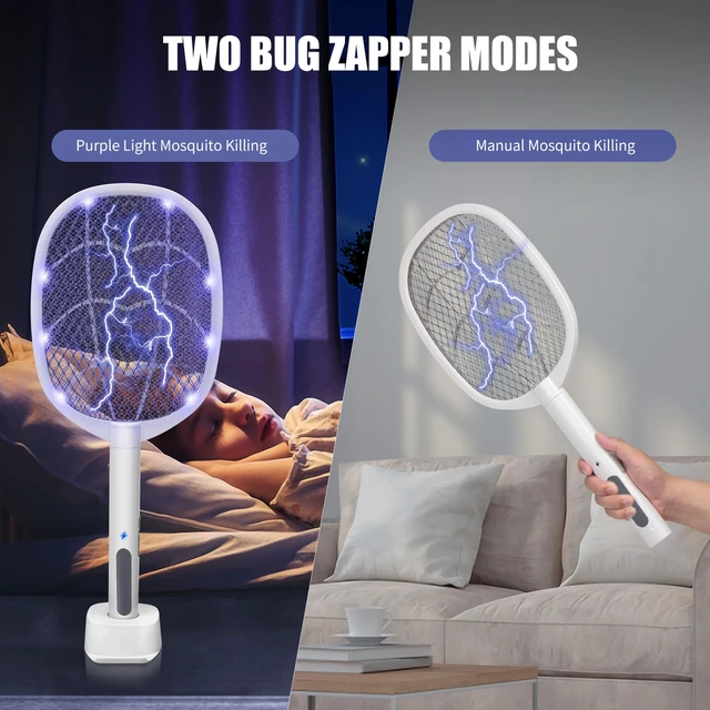 Alt view image 3 of 7 - 2-in-1 Electric Bug Zapper Racket, 1 Pack | High Voltage LED Lighted Handheld Mosquito Swatter with 3 Layer Safety Mesh, USB Charging Portable Fly Killer Racquet