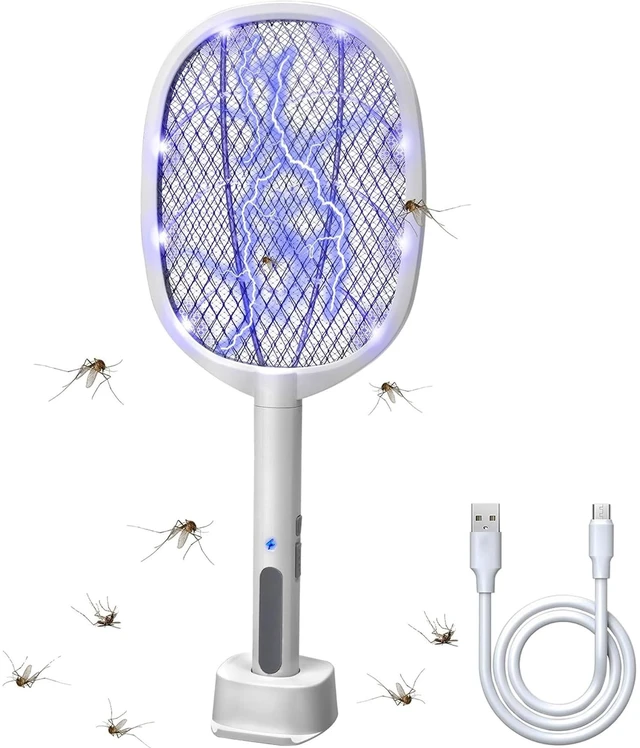 Main image of 2-in-1 Electric Bug Zapper Racket, 1 Pack | High Voltage LED Lighted Handheld Mosquito Swatter with 3 Layer Safety Mesh, USB Charging Portable Fly Killer Racquet