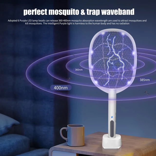 Alt view image 7 of 7 - 2-in-1 Electric Bug Zapper Racket, 1 Pack | High Voltage LED Lighted Handheld Mosquito Swatter with 3 Layer Safety Mesh, USB Charging Portable Fly Killer Racquet