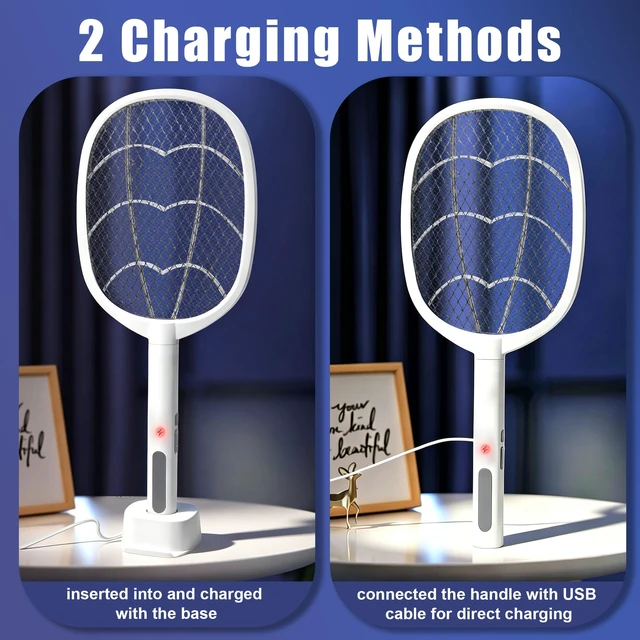 Alt view image 5 of 7 - 2-in-1 Electric Bug Zapper Racket, 1 Pack | High Voltage LED Lighted Handheld Mosquito Swatter with 3 Layer Safety Mesh, USB Charging Portable Fly Killer Racquet