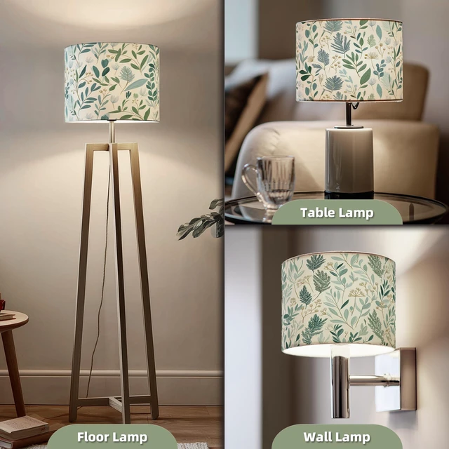 Alt view image 2 of 6 - Drum Lamp Shade 13 x 13 x 10 inch, Sage Green Botanical Print Linen Lampshade Replacement for Table Lamps & Floor Lamps, E26 E27 Compatible Spider Fitter Lamp Shade for Bedroom Living Room