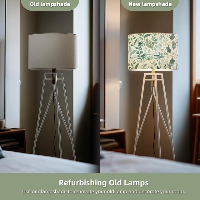 Alt view image 3 of 6 - Drum Lamp Shade 13 x 13 x 10 inch, Sage Green Botanical Print Linen Lampshade Replacement for Table Lamps & Floor Lamps, E26 E27 Compatible Spider Fitter Lamp Shade for Bedroom Living Room