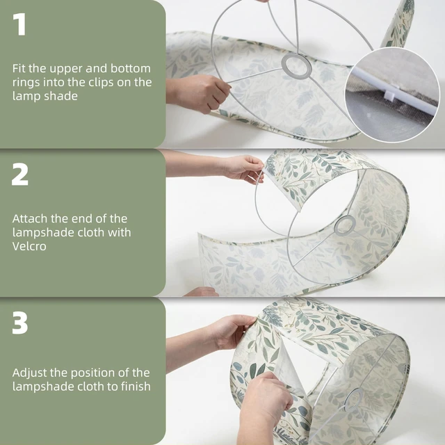 Alt view image 6 of 6 - Drum Lamp Shade 13 x 13 x 10 inch, Sage Green Botanical Print Linen Lampshade Replacement for Table Lamps & Floor Lamps, E26 E27 Compatible Spider Fitter Lamp Shade for Bedroom Living Room