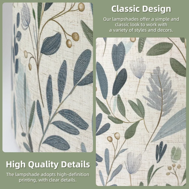 Alt view image 5 of 6 - Drum Lamp Shade 13 x 13 x 10 inch, Sage Green Botanical Print Linen Lampshade Replacement for Table Lamps & Floor Lamps, E26 E27 Compatible Spider Fitter Lamp Shade for Bedroom Living Room