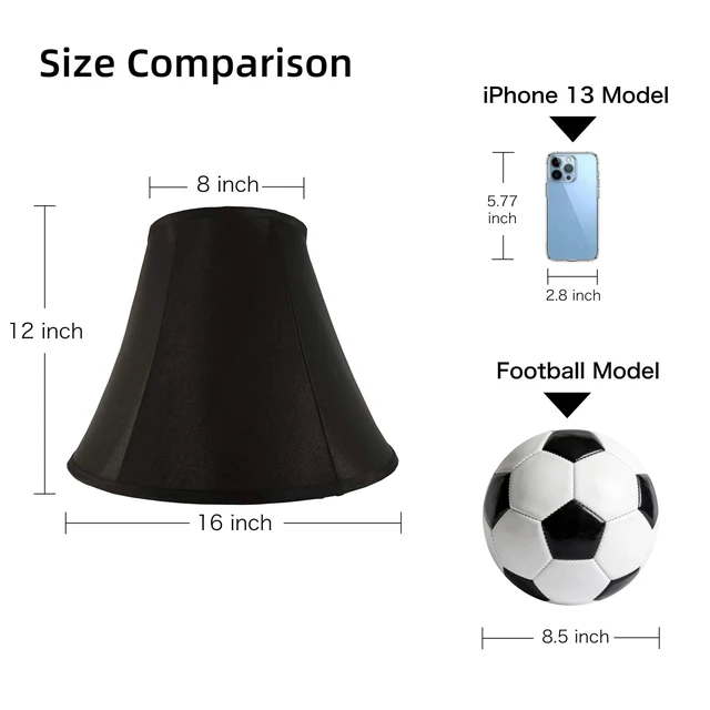 Alt view image 3 of 7 - Black Bell Lamp Shade, Large 8" x 16" x 12",Replacement Lampshade | 0.4" Spider Fitter,Double-layer Fabric,Folds for Easy Storage,Bell shade for Table Lamps, Floor Lamps,Easy Assembly