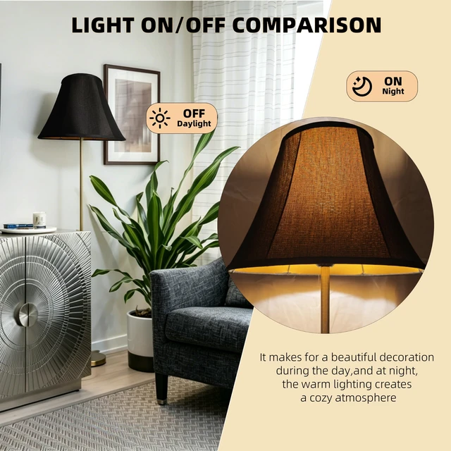 Alt view image 7 of 7 - Black Bell Lamp Shade, Large 8" x 16" x 12",Replacement Lampshade | 0.4" Spider Fitter,Double-layer Fabric,Folds for Easy Storage,Bell shade for Table Lamps, Floor Lamps,Easy Assembly