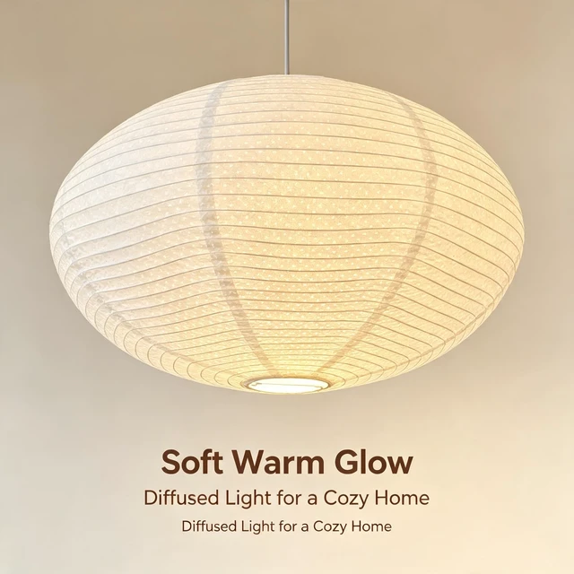Alt view image 5 of 6 - White Paper Lantern Lampshade, Double-Layer Oval Foldable | Soft Indoor Ceiling Lighting, For Bedroom, Apartment, Study, Hallway, Dining Room, Living Room