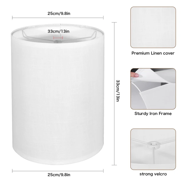 Alt view image 4 of 7 - Tall Lamp Shade, White Drum Lampshade for Table Lamps Floor Lamp, 10" Top X 10" Bottom X 13" High Large Line Fabric Lamp Shade, Easy Assembly Replacement Lampshades