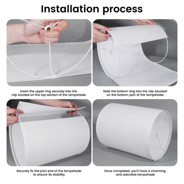 Alt view image 6 of 7 - Tall Lamp Shade, White Drum Lampshade for Table Lamps Floor Lamp, 10" Top X 10" Bottom X 13" High Large Line Fabric Lamp Shade, Easy Assembly Replacement Lampshades
