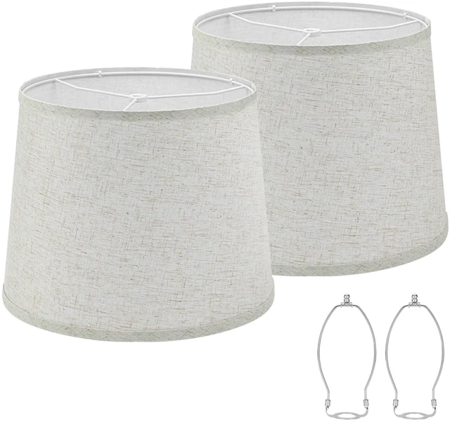 Main image of 2 Pack Drum Lampshades, 11" Top x 13" Bottom x 10" High, Beige Lamp Shades | Medium Replacement Lamp Shades for Table/Floor/Wall Lamp, Farmhouse Line Lampshades, Spider Fitter, Easy Assembly Required