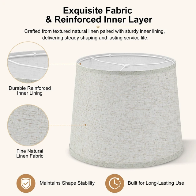 Alt view image 4 of 7 - 2 Pack Drum Lampshades, 11" Top x 13" Bottom x 10" High, Beige Lamp Shades | Medium Replacement Lamp Shades for Table/Floor/Wall Lamp, Farmhouse Line Lampshades, Spider Fitter, Easy Assembly Required