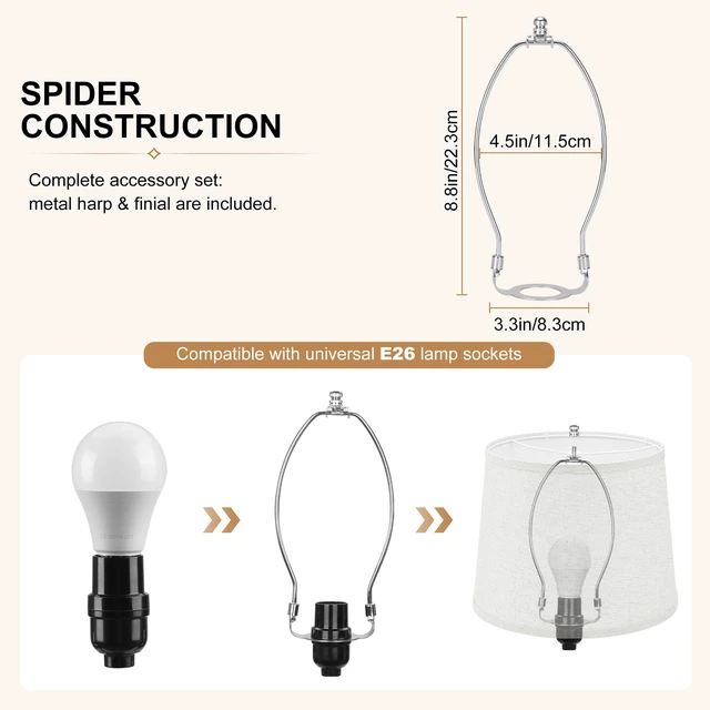 Alt view image 7 of 7 - 2 Pack Drum Lampshades, 11" Top x 13" Bottom x 10" High, Beige Lamp Shades | Medium Replacement Lamp Shades for Table/Floor/Wall Lamp, Farmhouse Line Lampshades, Spider Fitter, Easy Assembly Required