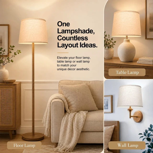 Alt view image 6 of 7 - 2 Pack Drum Lampshades, 11" Top x 13" Bottom x 10" High, Beige Lamp Shades | Medium Replacement Lamp Shades for Table/Floor/Wall Lamp, Farmhouse Line Lampshades, Spider Fitter, Easy Assembly Required