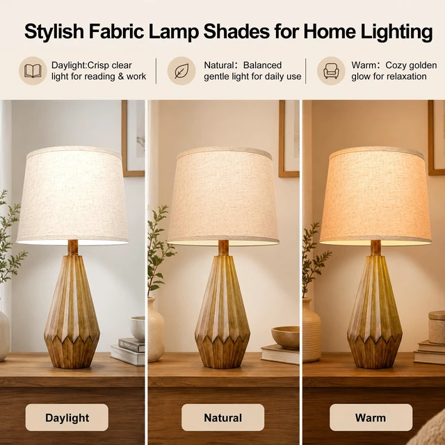 Alt view image 5 of 7 - 2 Pack Drum Lampshades, 11" Top x 13" Bottom x 10" High, Beige Lamp Shades | Medium Replacement Lamp Shades for Table/Floor/Wall Lamp, Farmhouse Line Lampshades, Spider Fitter, Easy Assembly Required