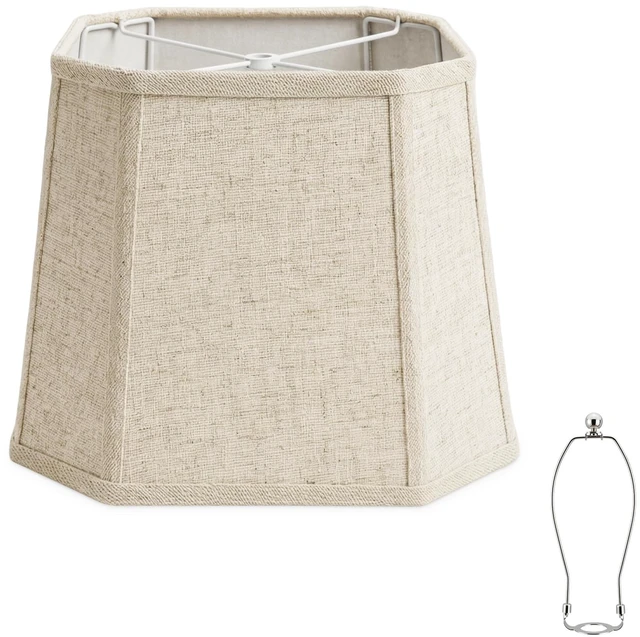 Main image of 1-Pack Beige Square Cut Corner Lamp Shade, 9.45" Top x 12" Bottom x 9.45" Height, Natural Linen Lampshade for Table Lamps, Spider Fitter Replacement Shade, Harp Included, Easy Assembly Required
