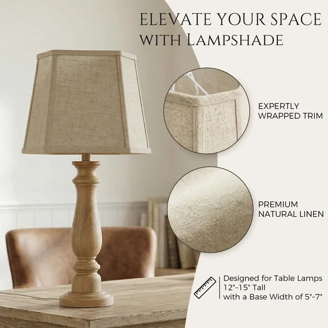 Alt view image 2 of 7 - 1-Pack Beige Square Cut Corner Lamp Shade, 9.45" Top x 12" Bottom x 9.45" Height, Natural Linen Lampshade for Table Lamps, Spider Fitter Replacement Shade, Harp Included, Easy Assembly Required