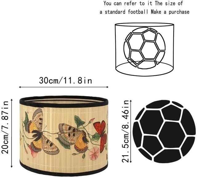 Alt view image 4 of 7 - Vintage Bamboo Drum Lamp Shade with Decorative Pattern, 11.8" Diameter x 7.9" Height, Classic Style, for Table Lamp, Easy Installation (Butterfly A)