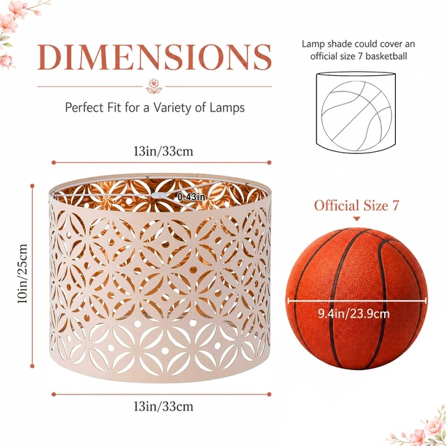 Alt view image 3 of 7 - Drum Lampshades for Table Lamps, Pink Lampshades Set of 2, 13" Top x13" Bottom x 10" High, Lampshades with Flower Carved for floor lamps, Natural Fabric Handcrafted with Easy Assembly