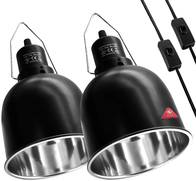 Main image of Reptile Light Fixture, 2 Packs 5.5 Inch Deep Dome Lampshade, Reptile Heat Lamp Fixture with Separate Switches Fit for UVB Bulb Basking Heat Bulb for Reptile Glass Terrariums