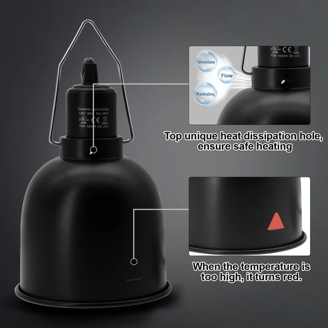 Alt view image 3 of 7 - Reptile Light Fixture, 2 Packs 5.5 Inch Deep Dome Lampshade, Reptile Heat Lamp Fixture with Separate Switches Fit for UVB Bulb Basking Heat Bulb for Reptile Glass Terrariums