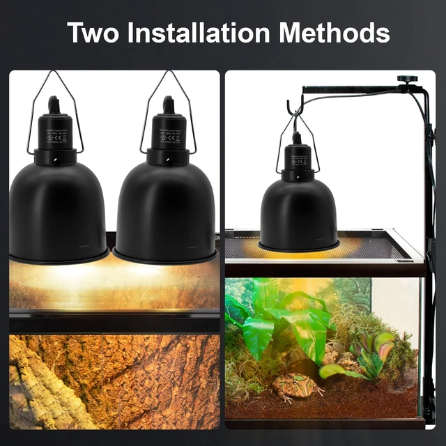 Alt view image 6 of 7 - Reptile Light Fixture, 2 Packs 5.5 Inch Deep Dome Lampshade, Reptile Heat Lamp Fixture with Separate Switches Fit for UVB Bulb Basking Heat Bulb for Reptile Glass Terrariums