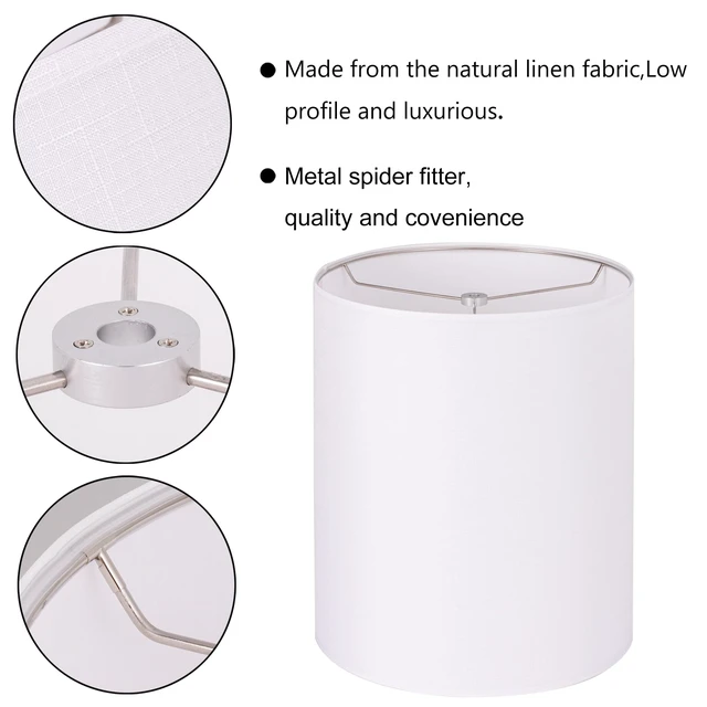Alt view image 3 of 7 - Lampshade Requires Self-assembly, 14" Diameter x17" High, White | Drum Lampshade for Table Lamp, Bedside Lamp, Floor Lamp, Fabric Replacement Lamp Shade Classic Modern Style, Spider Fitter