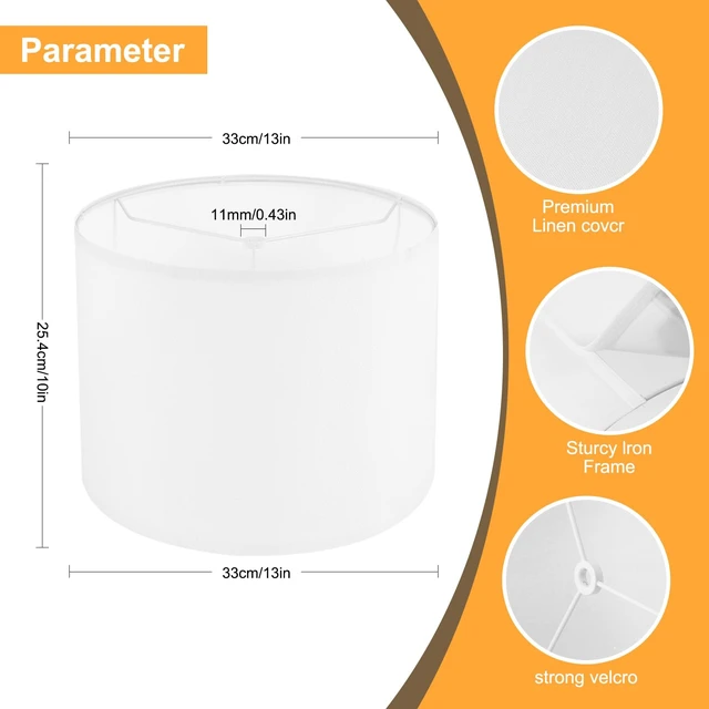 Alt view image 4 of 7 - White Lamp Shade for Table Lamps, Large Drum Lampshade 13" Top x 13" Bottom x 10" High, Replacement Lamp Shade Natural Linen Hand Crafted for Table Lamp Floor Lamps, Easy Assembly Required