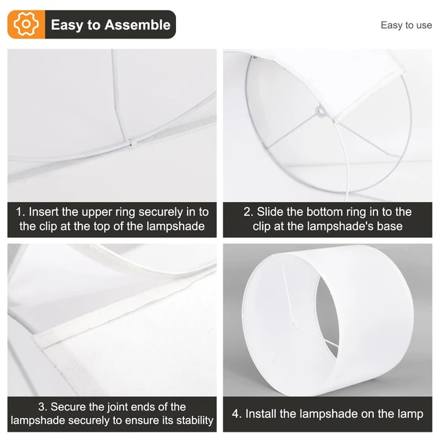 Alt view image 6 of 7 - White Lamp Shade for Table Lamps, Large Drum Lampshade 13" Top x 13" Bottom x 10" High, Replacement Lamp Shade Natural Linen Hand Crafted for Table Lamp Floor Lamps, Easy Assembly Required