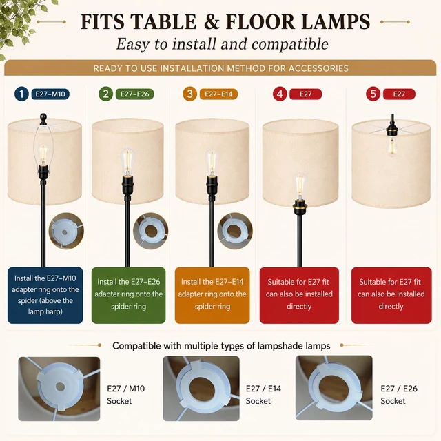 Alt view image 4 of 7 - drum Fabric White lamp shades Set of 2 for table lamps 13" Top x 13" Bottom x 10" High,Qvtekn Medium Lampshades for floor and desk lamps, Natural Linen Handcrafted with Easy Assembly