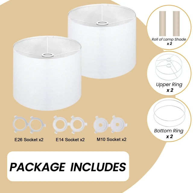 Alt view image 6 of 7 - drum Fabric White lamp shades Set of 2 for table lamps 13" Top x 13" Bottom x 10" High,Qvtekn Medium Lampshades for floor and desk lamps, Natural Linen Handcrafted with Easy Assembly