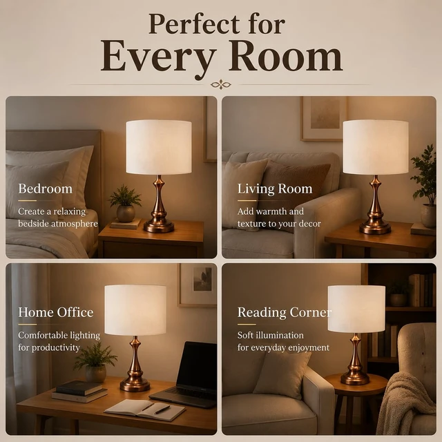 Alt view image 7 of 7 - drum Fabric White lamp shades Set of 2 for table lamps 13" Top x 13" Bottom x 10" High,Qvtekn Medium Lampshades for floor and desk lamps, Natural Linen Handcrafted with Easy Assembly