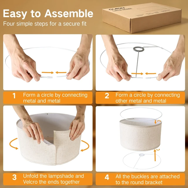 Alt view image 5 of 7 - Beige Large Drum Lamp Shades for Floor Lamps, 16" Top x16" Bottom x 9" High, Easy to Assemble, Replacement Linen Lampshades for Table Lamps & Bedside Lamps (1.65" Spider)