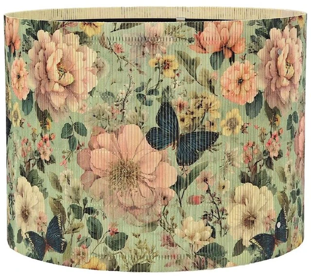 Main image of Rustic lamp shade Floral Butterfly Pink Pattern Art Deco 11.8x9Inch | Unique bamboo material,Elegant Ideal for Table and Floor Lamps,Effortless Installation