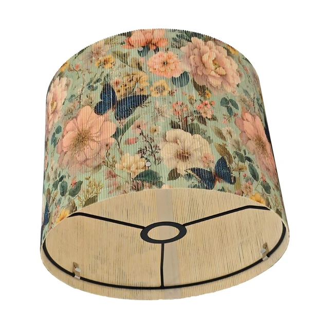 Alt view image 2 of 7 - Rustic lamp shade Floral Butterfly Pink Pattern Art Deco 11.8x9Inch | Unique bamboo material,Elegant Ideal for Table and Floor Lamps,Effortless Installation