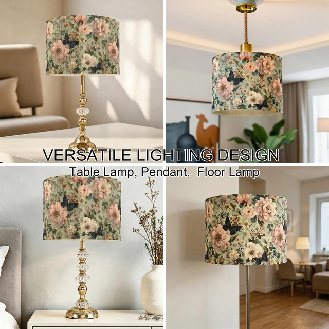 Alt view image 3 of 7 - Rustic lamp shade Floral Butterfly Pink Pattern Art Deco 11.8x9Inch | Unique bamboo material,Elegant Ideal for Table and Floor Lamps,Effortless Installation
