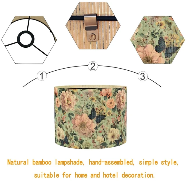 Alt view image 7 of 7 - Rustic lamp shade Floral Butterfly Pink Pattern Art Deco 11.8x9Inch | Unique bamboo material,Elegant Ideal for Table and Floor Lamps,Effortless Installation