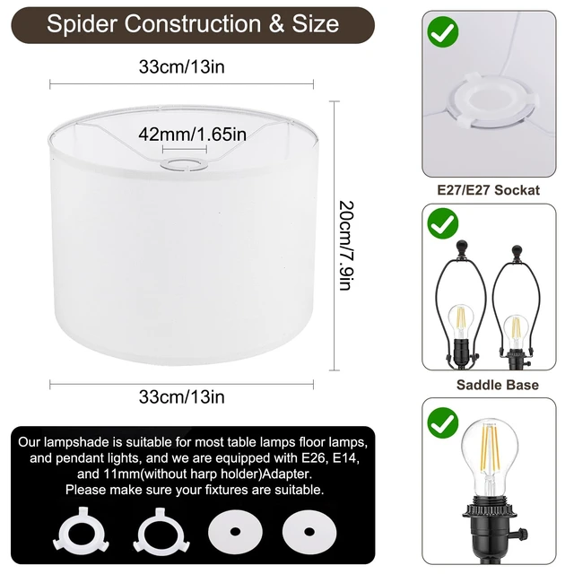 Alt view image 3 of 6 - Lamp Shades Set of 2, Small Lamp Cover, White Drum Lampshades 8.7" Top x 8.7" Bottom x 7.9" High, Replacement Lamp Shades Natural Linen for Floor Lamps Table Lamps Chandelier Lamp, Assembly Required