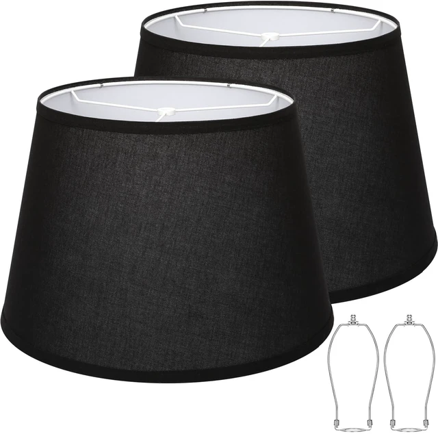 Main image of Black Drum Lamp Shades Set of 2, Large Shade 12"Top x 16"Bottom x 11"High | Fabric Lamp Shades for Floor Lamps, Lampshades for Table Lamps, E26 Base Harp Holders Included, Spider, Easy Assembly