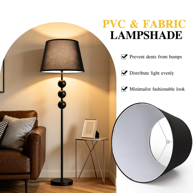 Alt view image 3 of 7 - Black Drum Lamp Shades Set of 2, Large Shade 12"Top x 16"Bottom x 11"High | Fabric Lamp Shades for Floor Lamps, Lampshades for Table Lamps, E26 Base Harp Holders Included, Spider, Easy Assembly