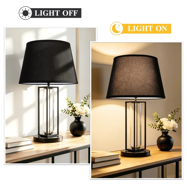 Alt view image 4 of 7 - Black Drum Lamp Shades Set of 2, Large Shade 12"Top x 16"Bottom x 11"High | Fabric Lamp Shades for Floor Lamps, Lampshades for Table Lamps, E26 Base Harp Holders Included, Spider, Easy Assembly